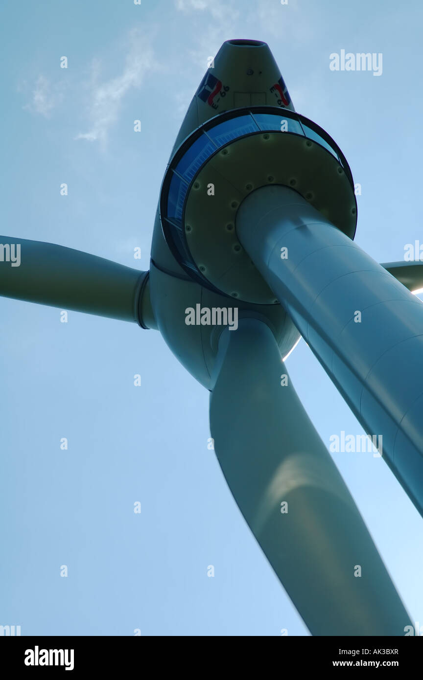Detail of Enercon wind turbine showing public viewing platform beneath head Lichtenegg Lower Austria Stock Photo