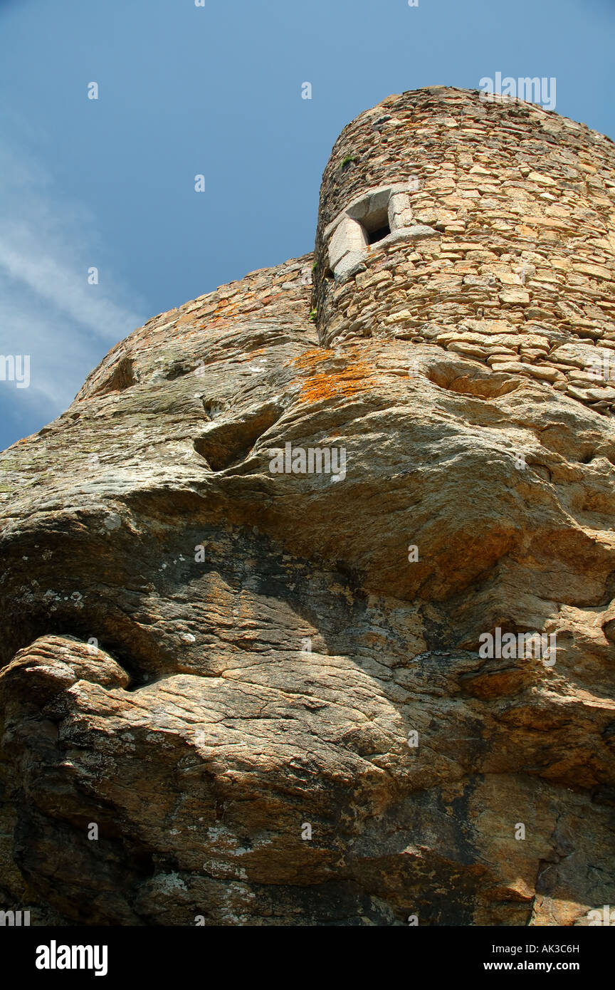 Ancient fortifications high on rocky outcrop Castle Aggstein above the Danube Wachau region Austria Stock Photo