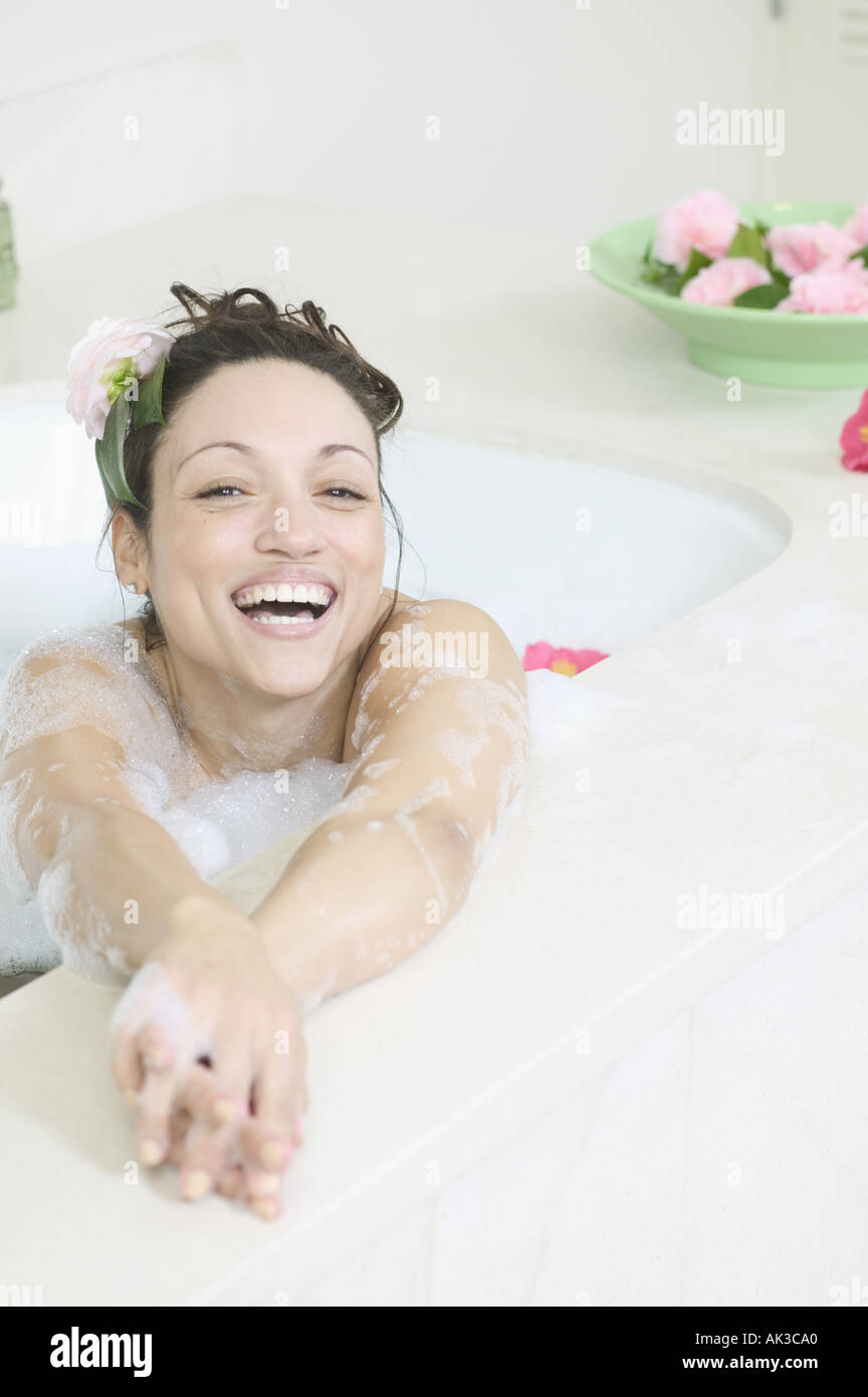 Relaxing woman in bathtub hi-res stock photography and images - Alamy
