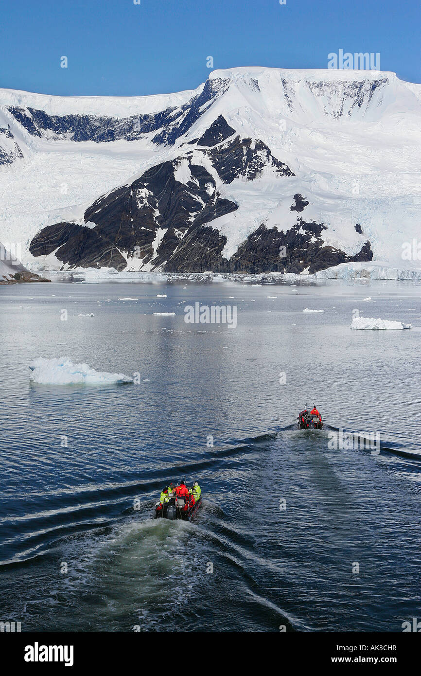 Landing party approaching island, Antarctica Stock Photo