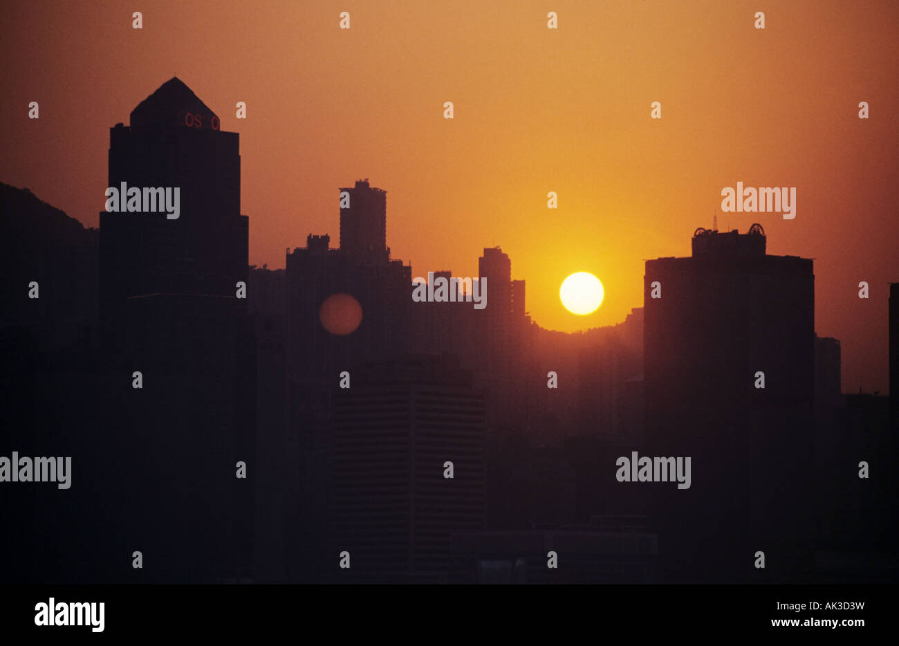 Skyline of Hong Kong at sunset, Kowloon, Hong Kong, China Stock Photo ...