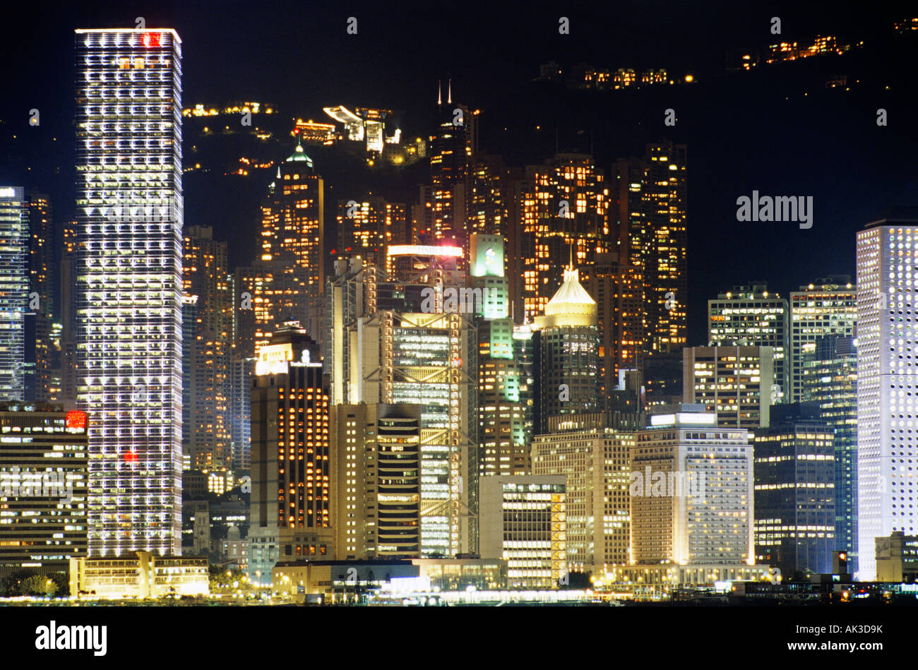 Skyline of Hong Kong at night, Kowloon, Hong Kong, China Stock Photo ...