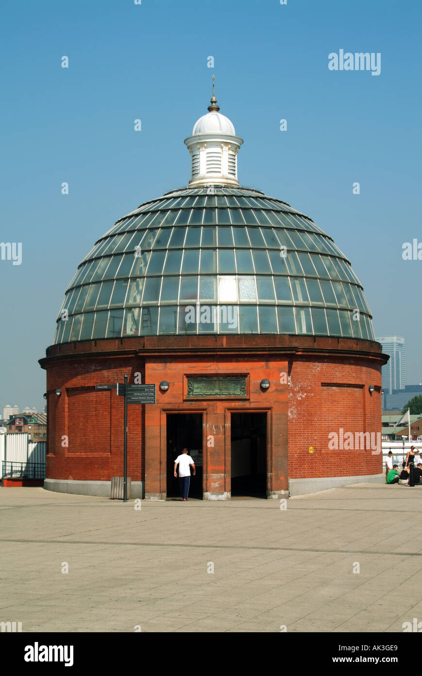 Greenwich foot tunnel entrance for pedestrians to footpath walking tunnel linking south and north sides of the River Thames London England UK Stock Photo