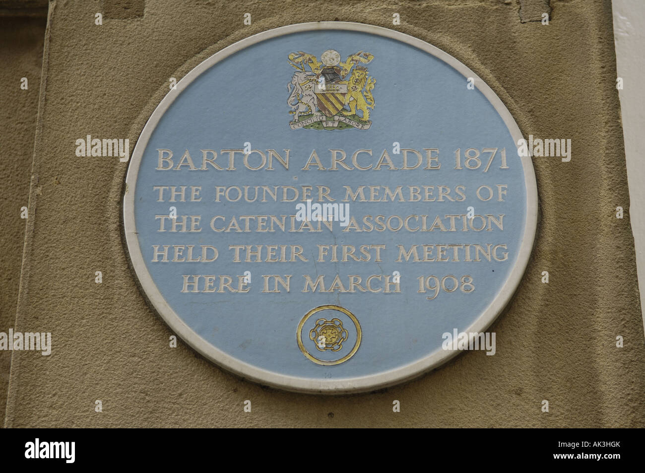catenian association blue heritage history plaque manchester barton arcade Stock Photo