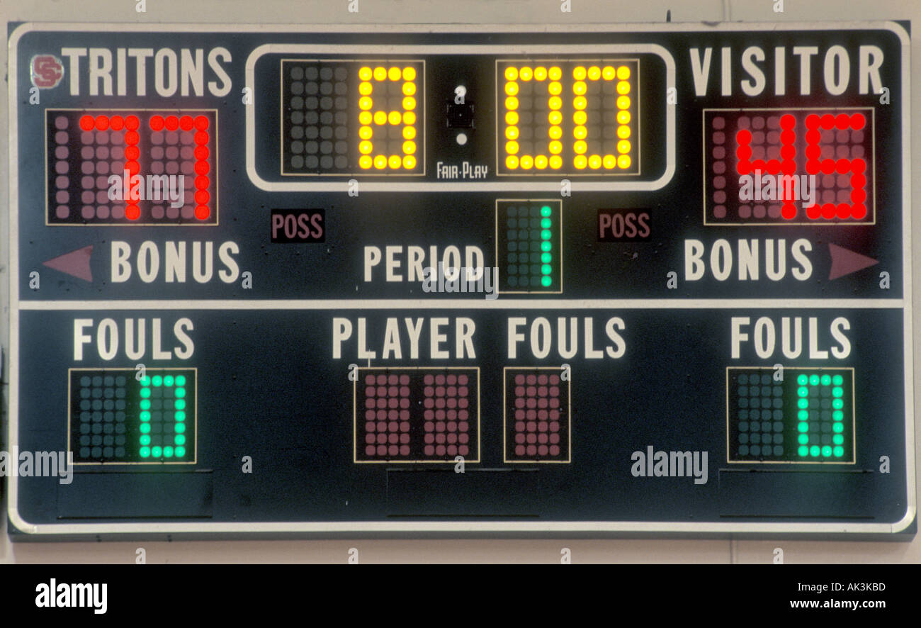 Electric Scoreboard In A San Clemente California Usa High School Gym Displays Scores For Home Team Tritons And A Visiting Team Stock Photo Alamy Electric Scoreboard In A San Clemente California Usa High School Gym Displays Scores For Home Team Tritons And A Visiting Team Stock Photo Alamy