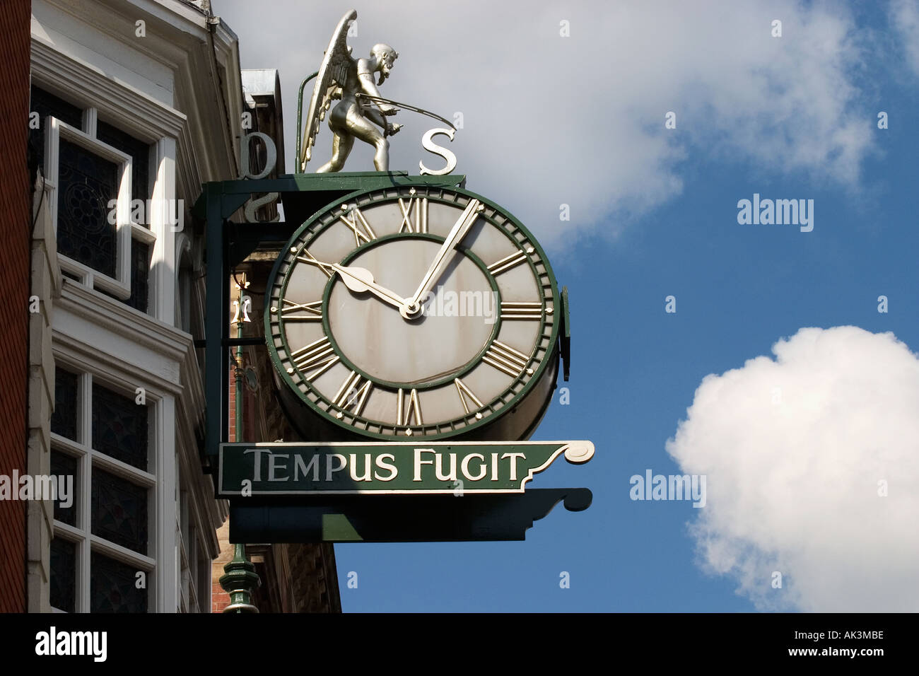 Tempus Fugit inscription on Clock over Time Ball Building on Briggate in Leeds West Yorkshire England Stock Photo