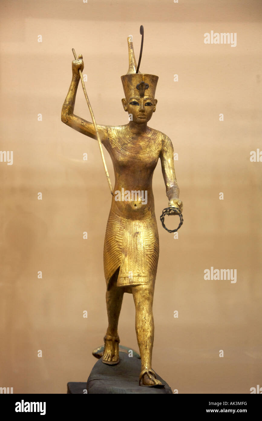 Ancient golden gilt wooden statue sculpture of The Egyptian Pharaoh