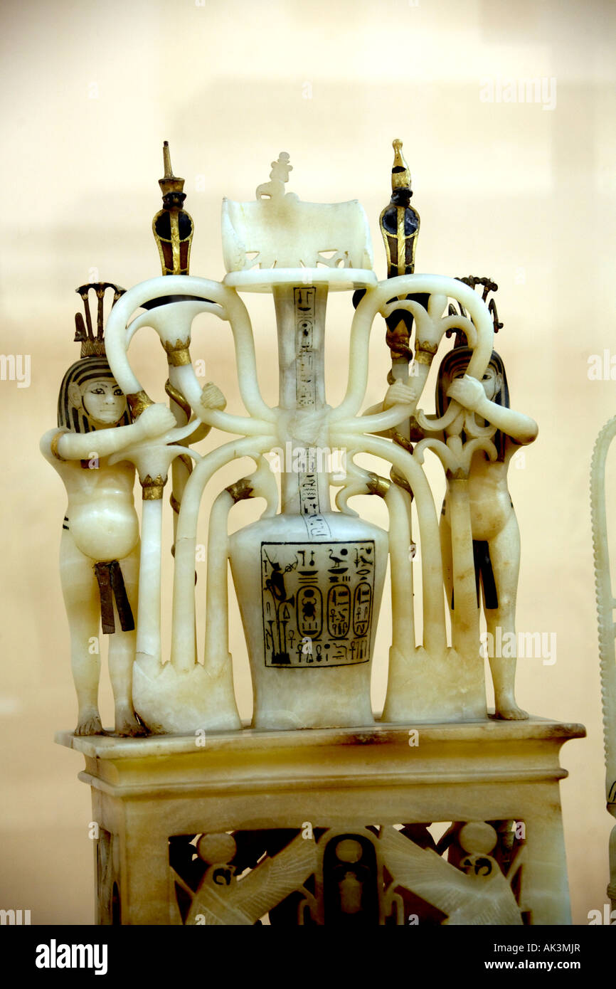 Highly decorative Egyptian alabaster perfume vase The Egyptian Museum