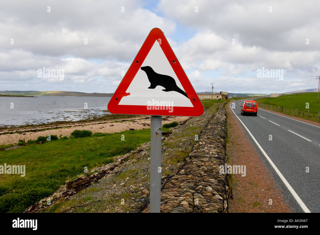 Otter road crossing sign Shetland Scotland Stock Photo