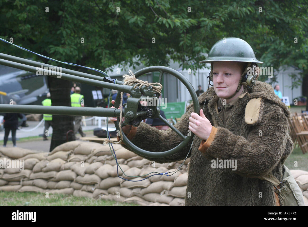 British ATS SEcond World War re enactor operating the searchlight at an ...