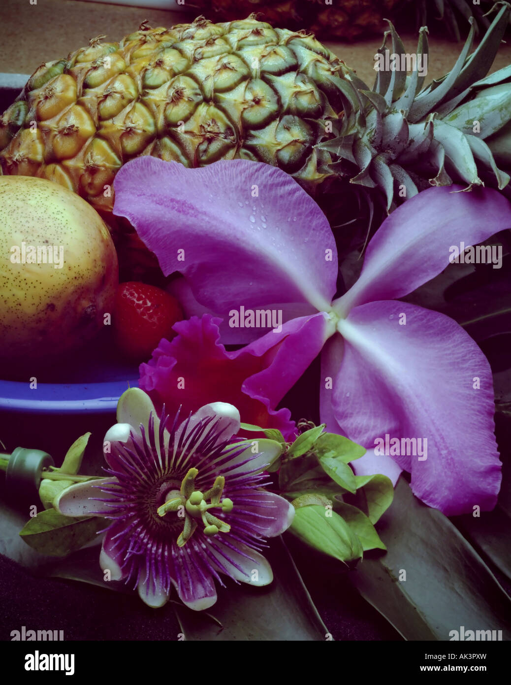 still life with fruit and flower Stock Photo - Alamy