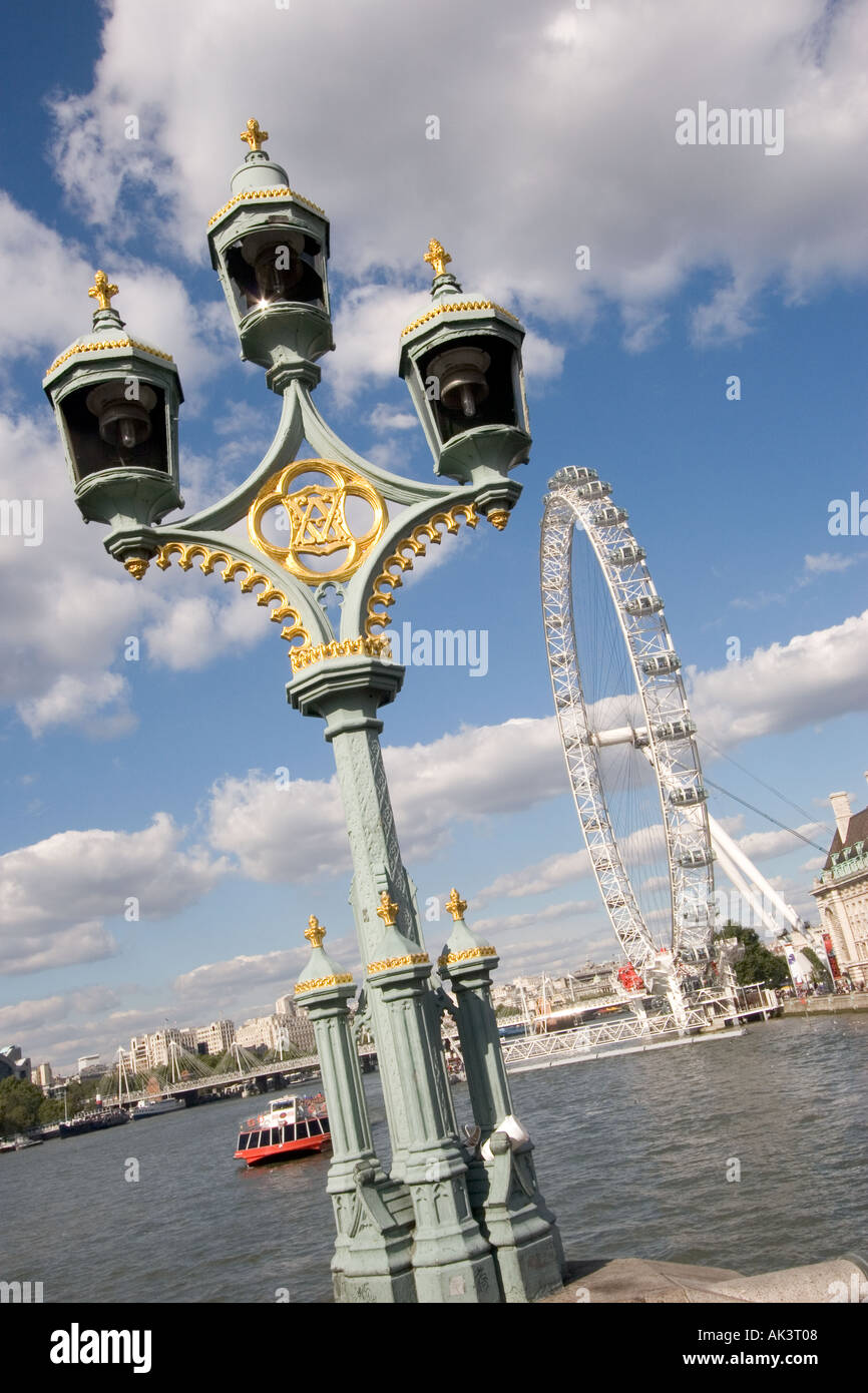 Lamp post River Thames and the London Eye London England UK GB EU GB EU ...