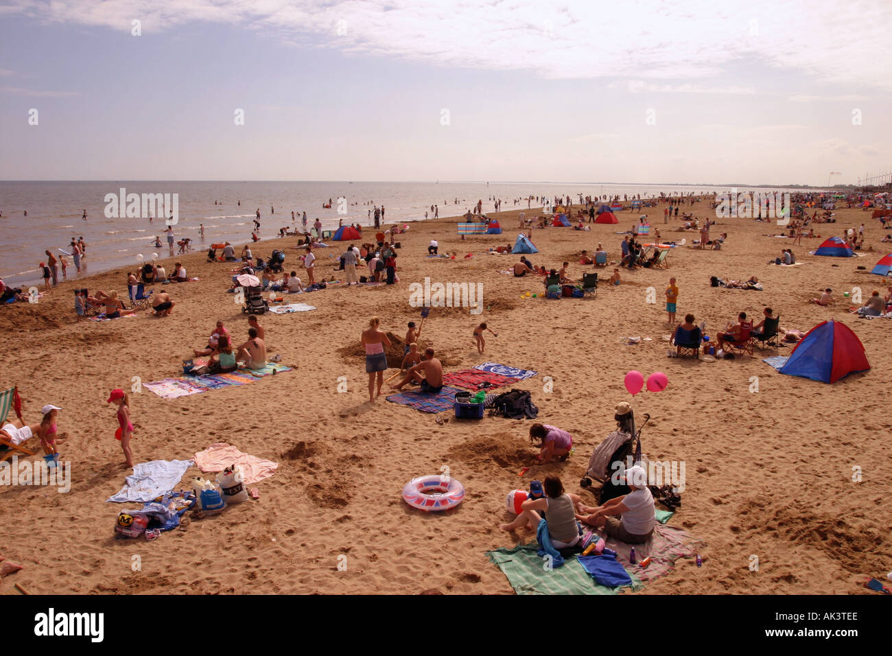 The beach during the summer months at Bridlington, Yorkshire. Stock Photo