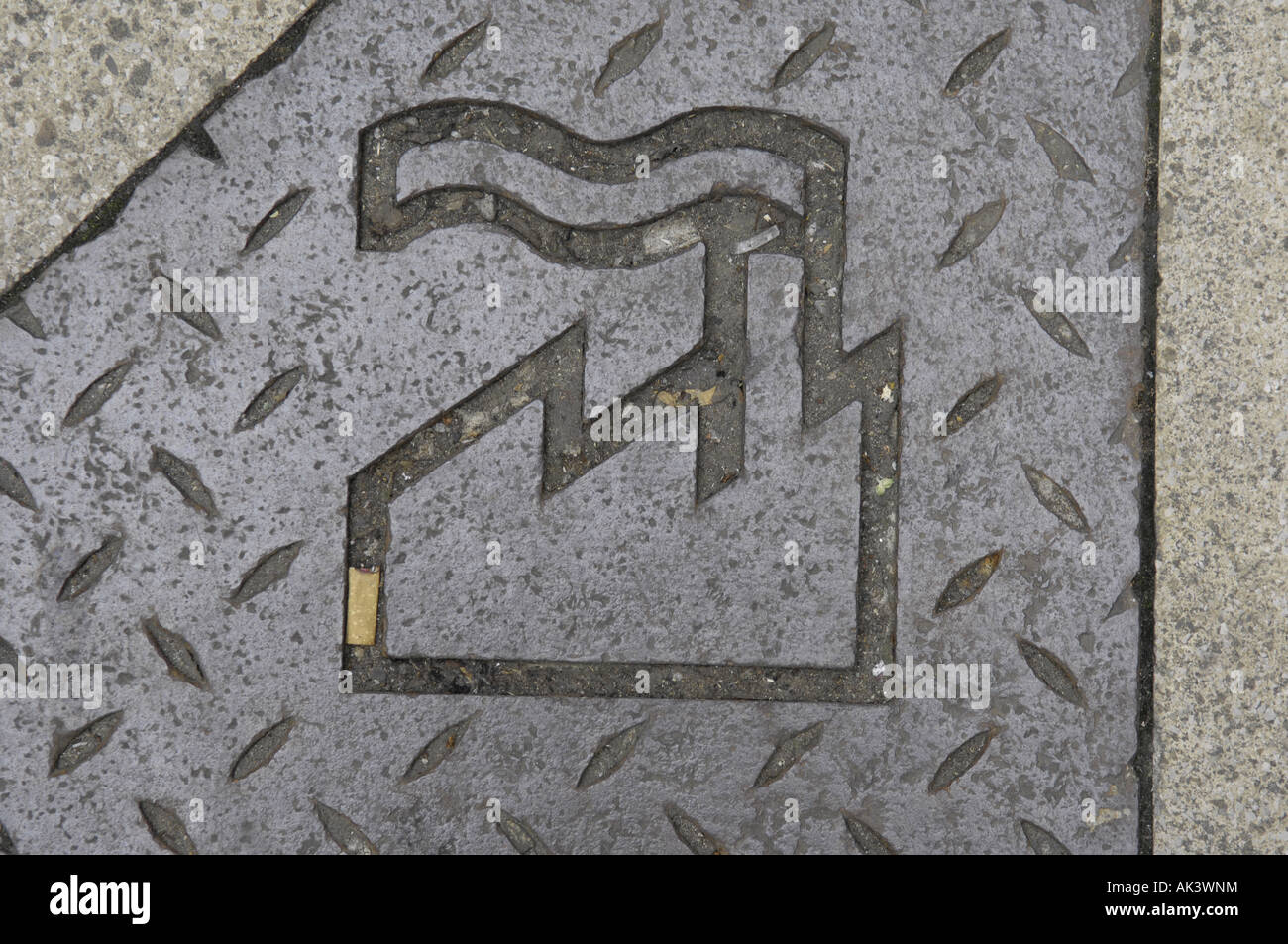 factory records logo brand oldham street pavement manchester uk england popular culture music madchester Stock Photo