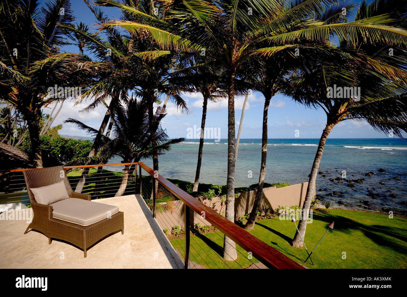 Deck Chair on Balcony Patio by Ocean Stock Photo Alamy