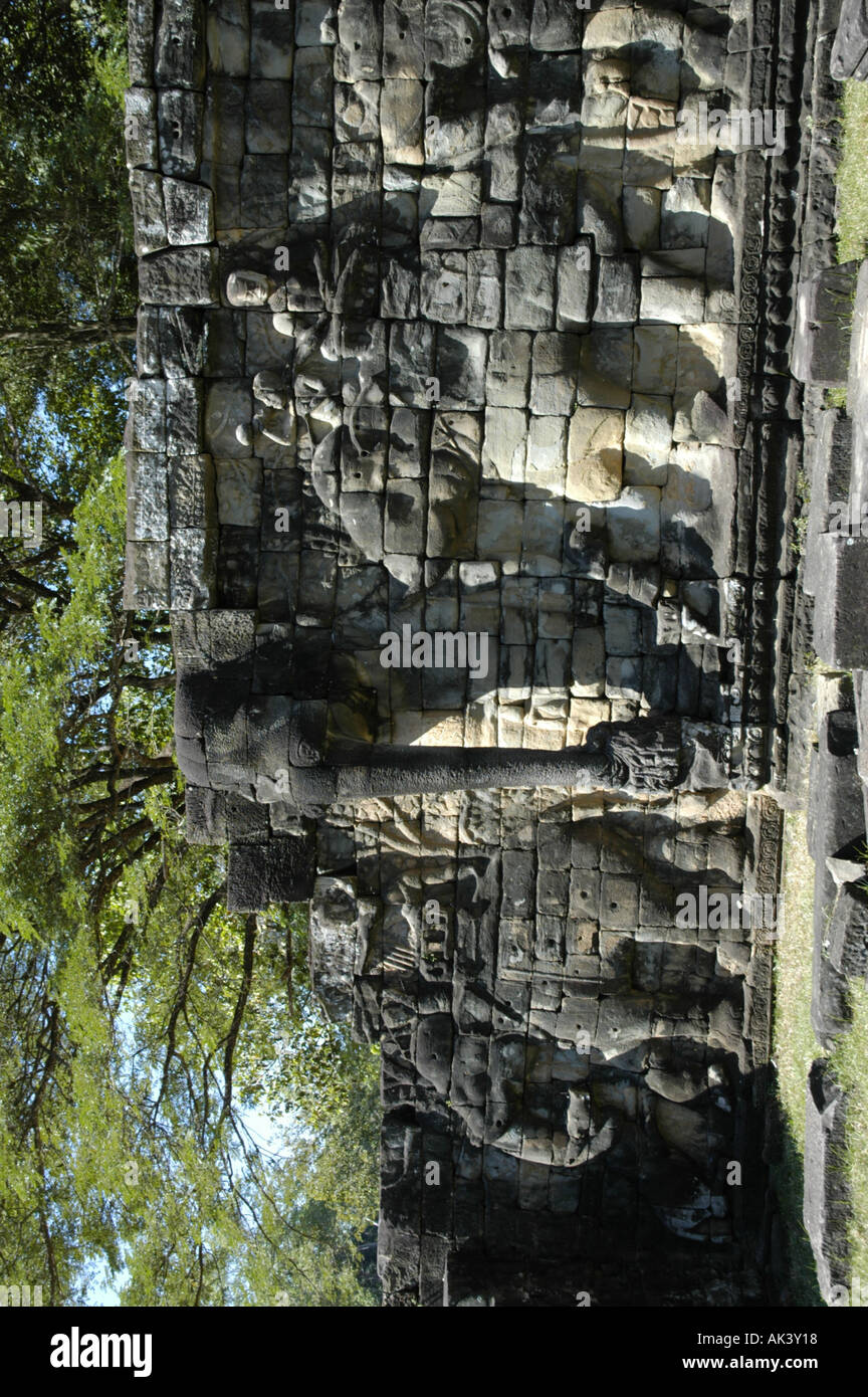 Stone relief with elephant figures at Elephant Terrace Angkor Thom Siem Reap Cambodia Stock Photo