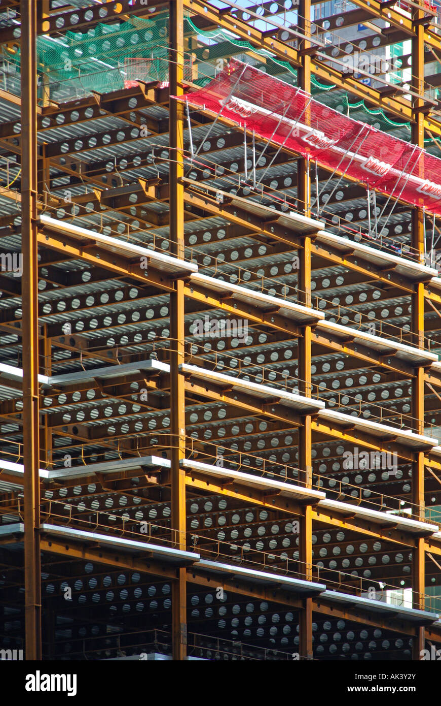 London Docklands new steel framed office building showing extensive use