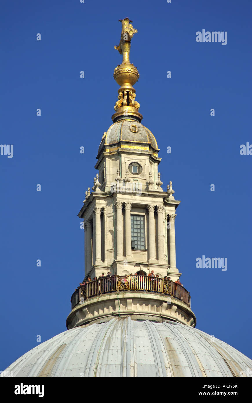 Tourists on viewing platform of Golden gallery at top of the dome of St Pauls cathedral London Stock Photo