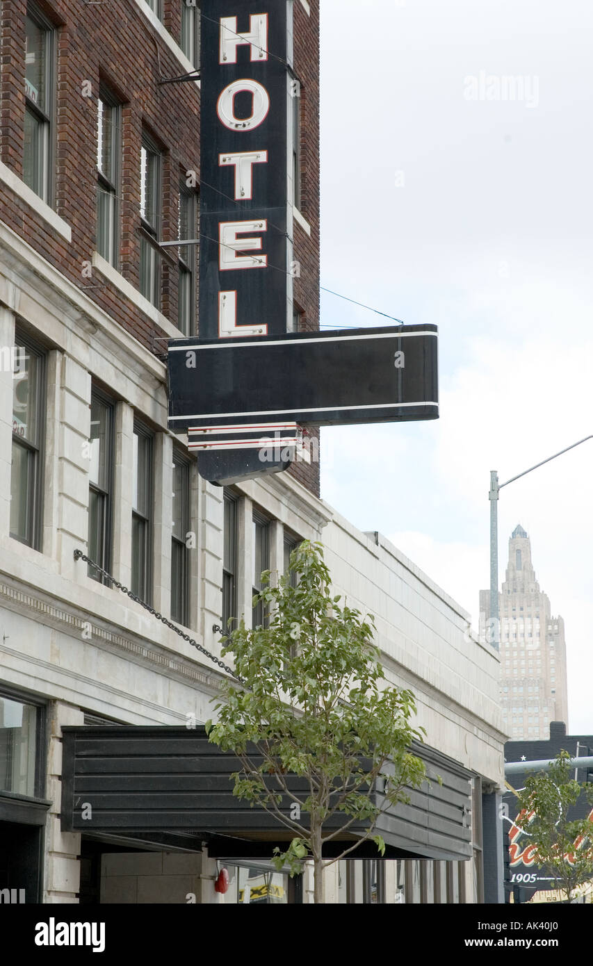 urban hotel and sign Stock Photo