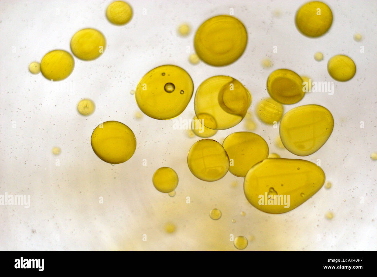 Olive oil drops in water Stock Photo Alamy