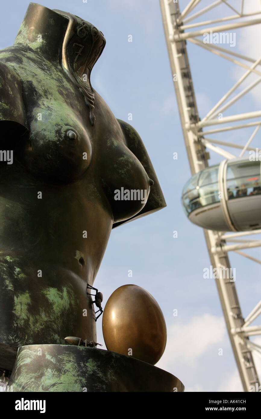 Dali sculpture and London Eye Stock Photo