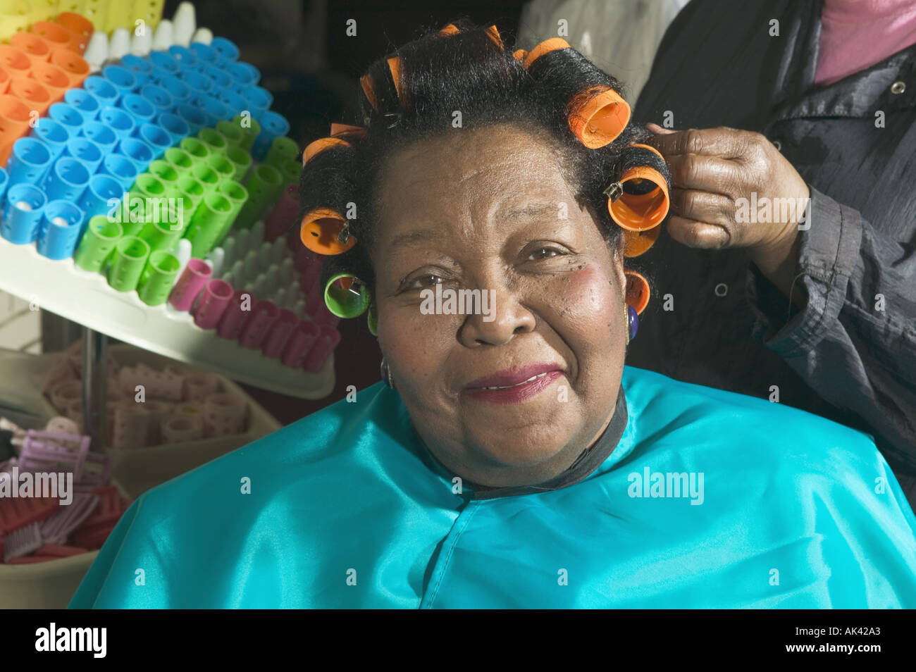 Senior woman at the hairdresser Stock Photo