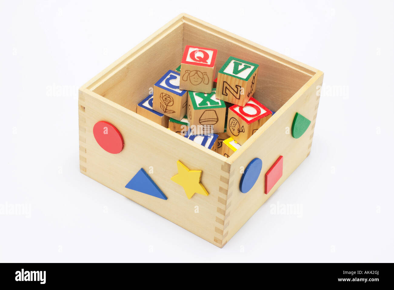 Alphabet Blocks in Toy Box Stock Photo