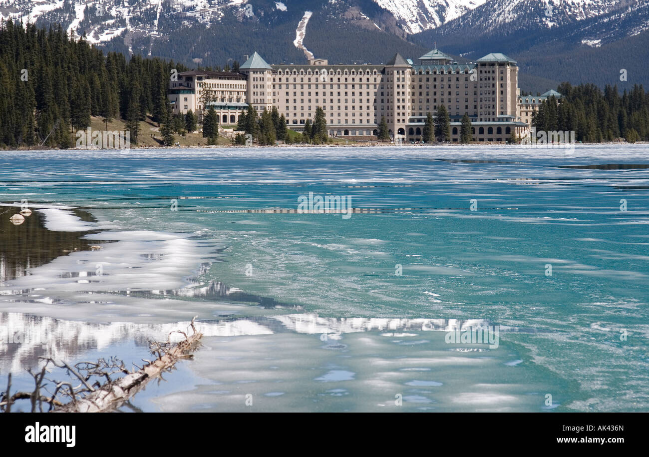 Image showcasing Chateau Lake Louise dominates the north-eastern end of a frozen Lake ...