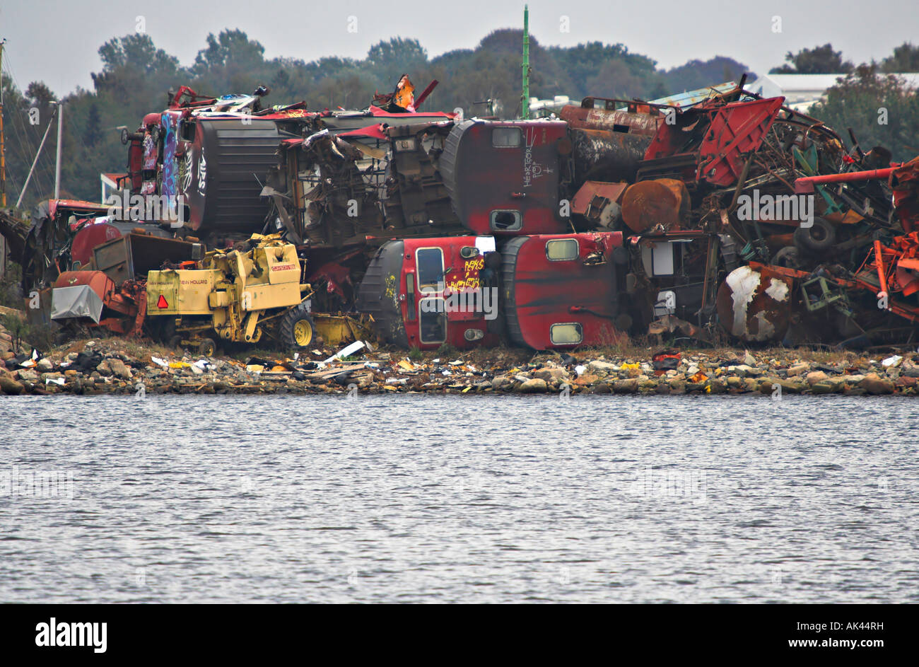 Scrap metal in junkyard waiting to be shipped out. old railroad cars
