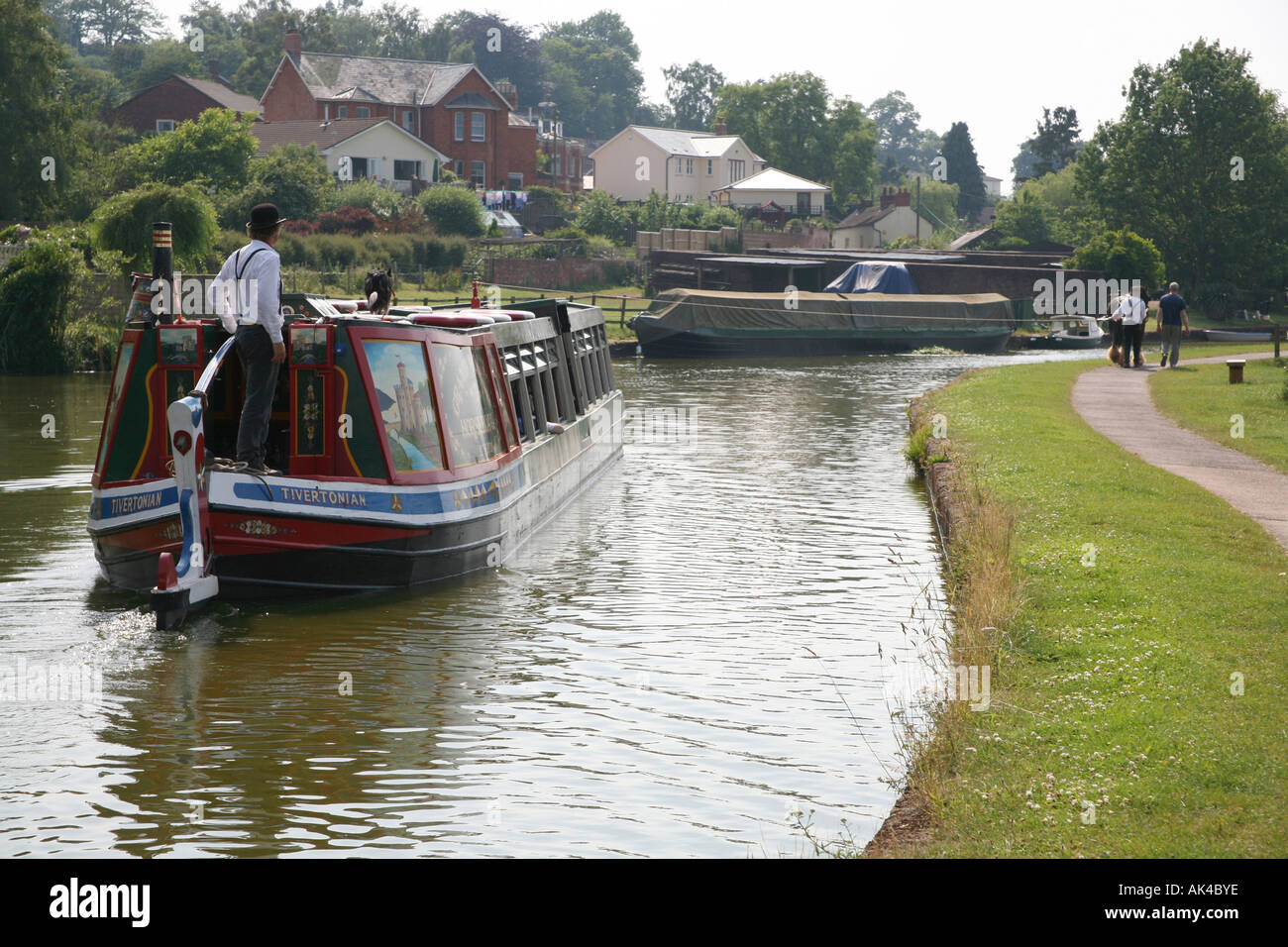 Shire horse pulling barge on the Grand Western Canal, Tiverton Devon