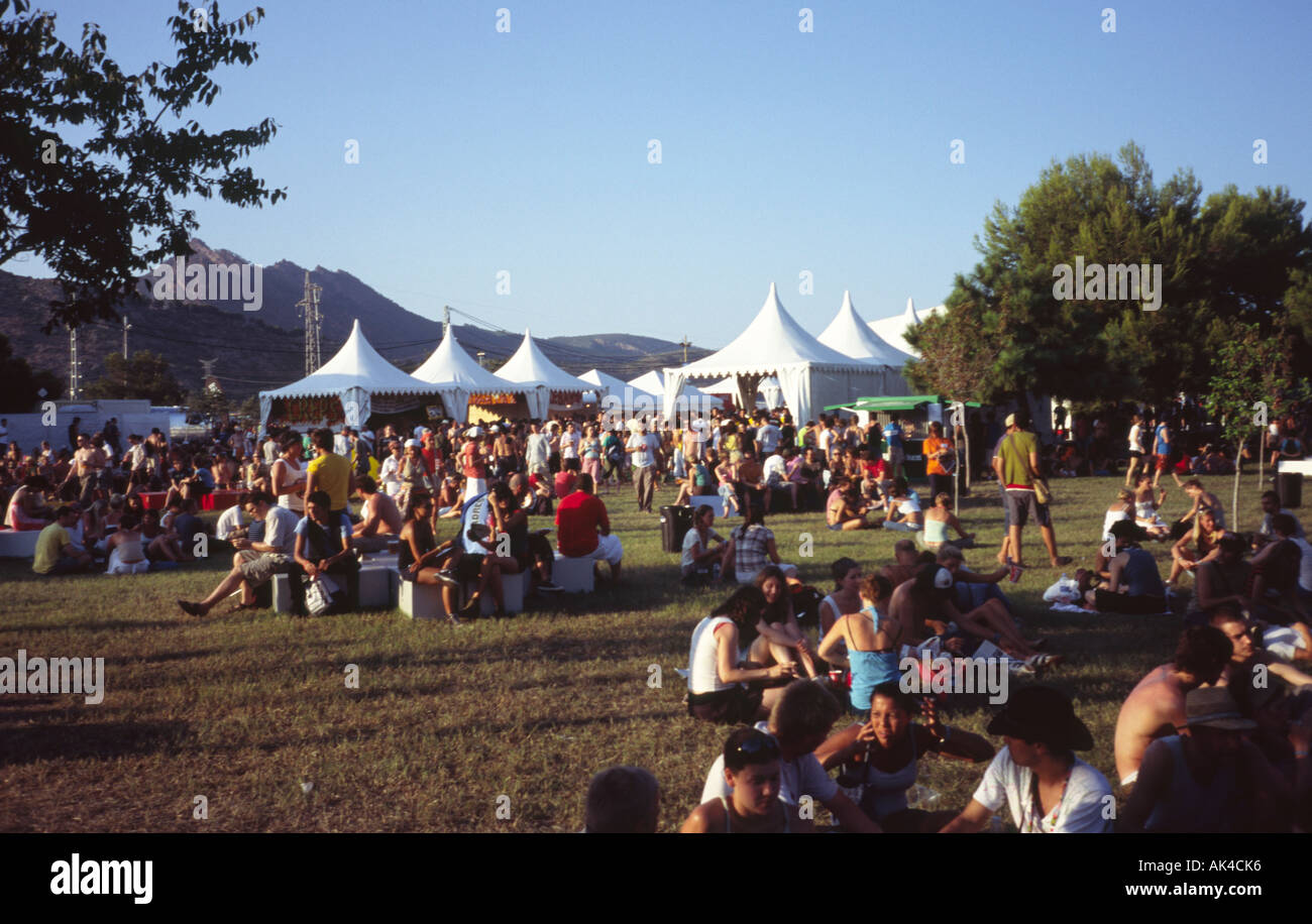 Rest area and stage at FiberFib Benicassim festival, Spain 2006 Stock