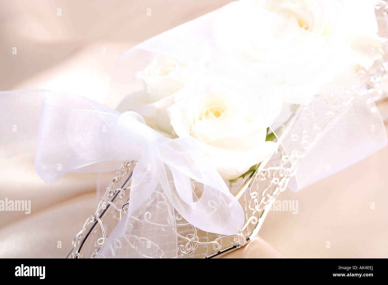 White roses and ribbon Stock Photo - Alamy