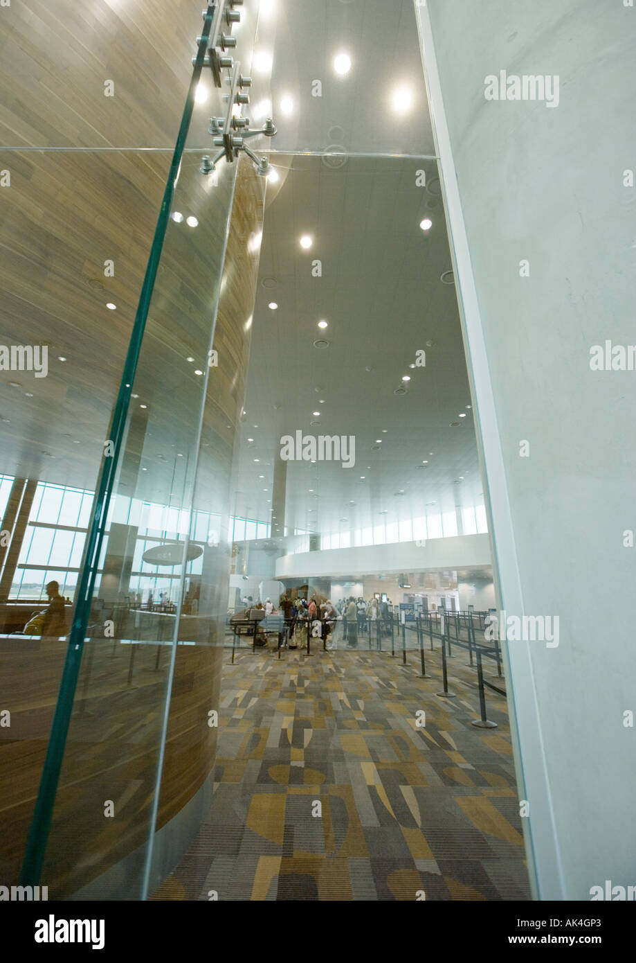 Airport interior, architectural view with security line in background Stock Photo