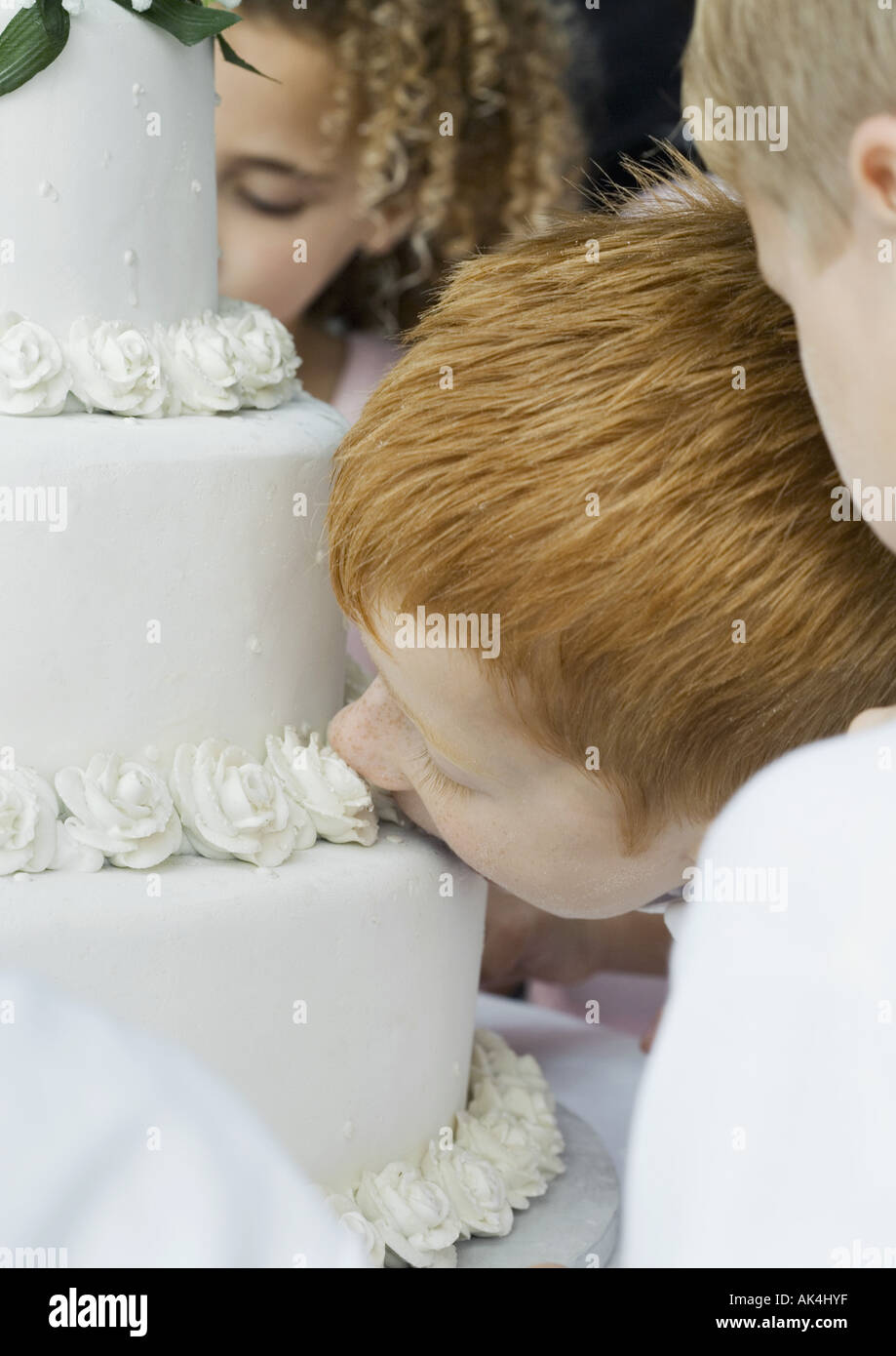 Boy eating wedding cake Stock Photo Alamy