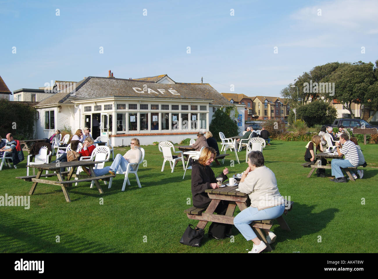 Outdoor cafe, Barton-on-Sea, New Milton, Hampshire, England, United Kingdom Stock Photo