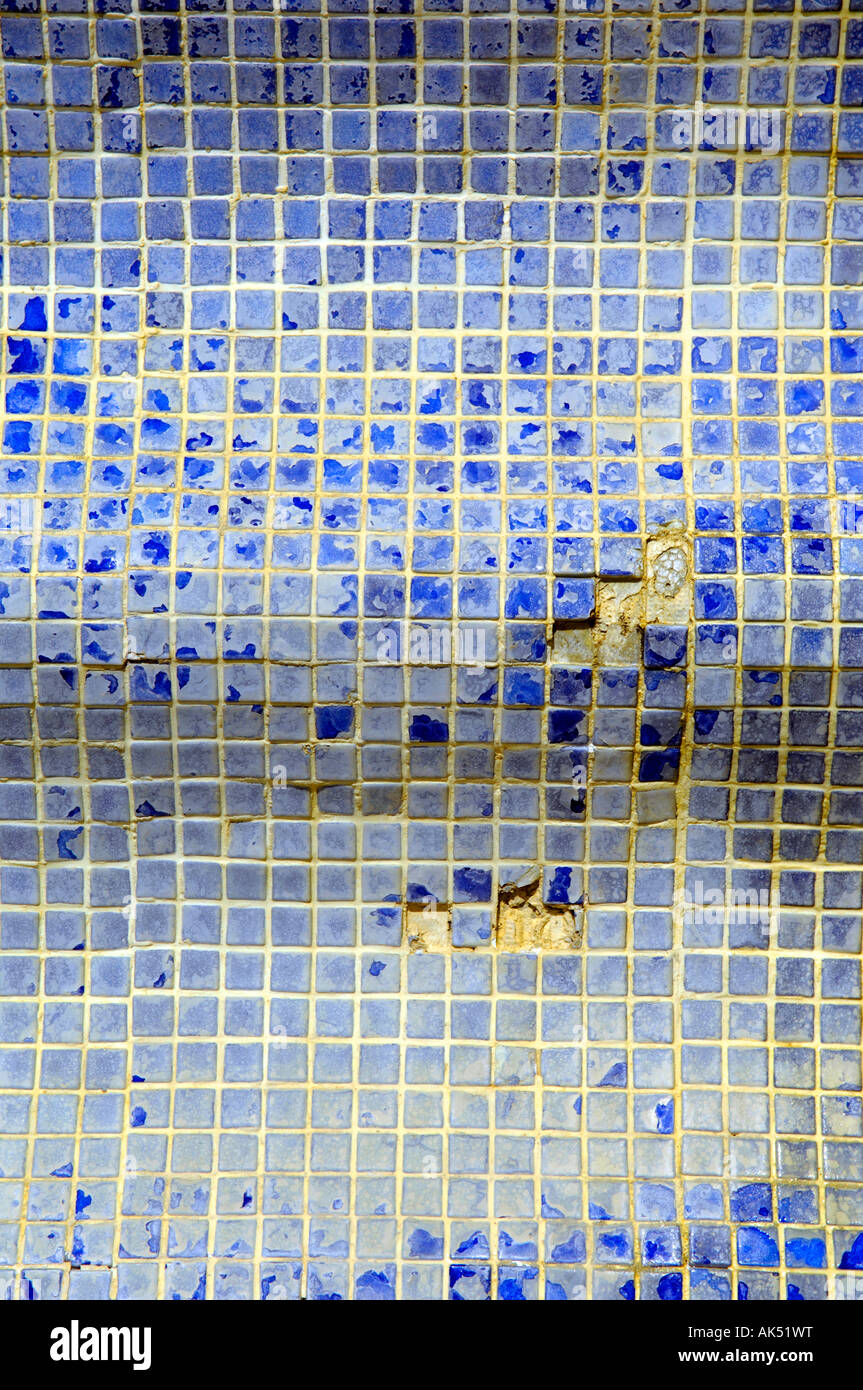 blue mosaic tiles shower deterioration absence abundance negative ...