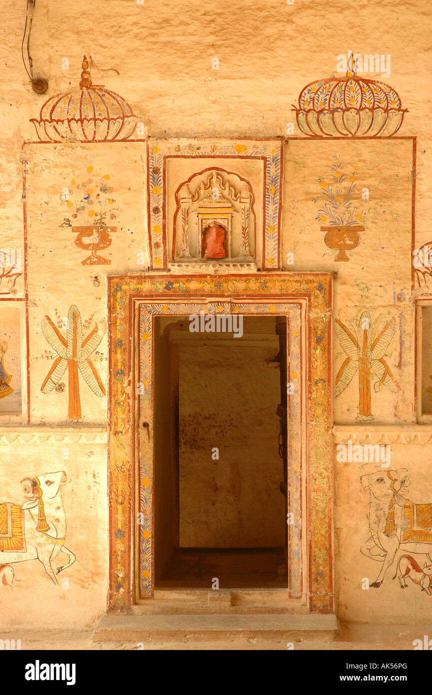 Wall painting on wall of old Bundi temple in Rajasthan Stock Photo Alamy