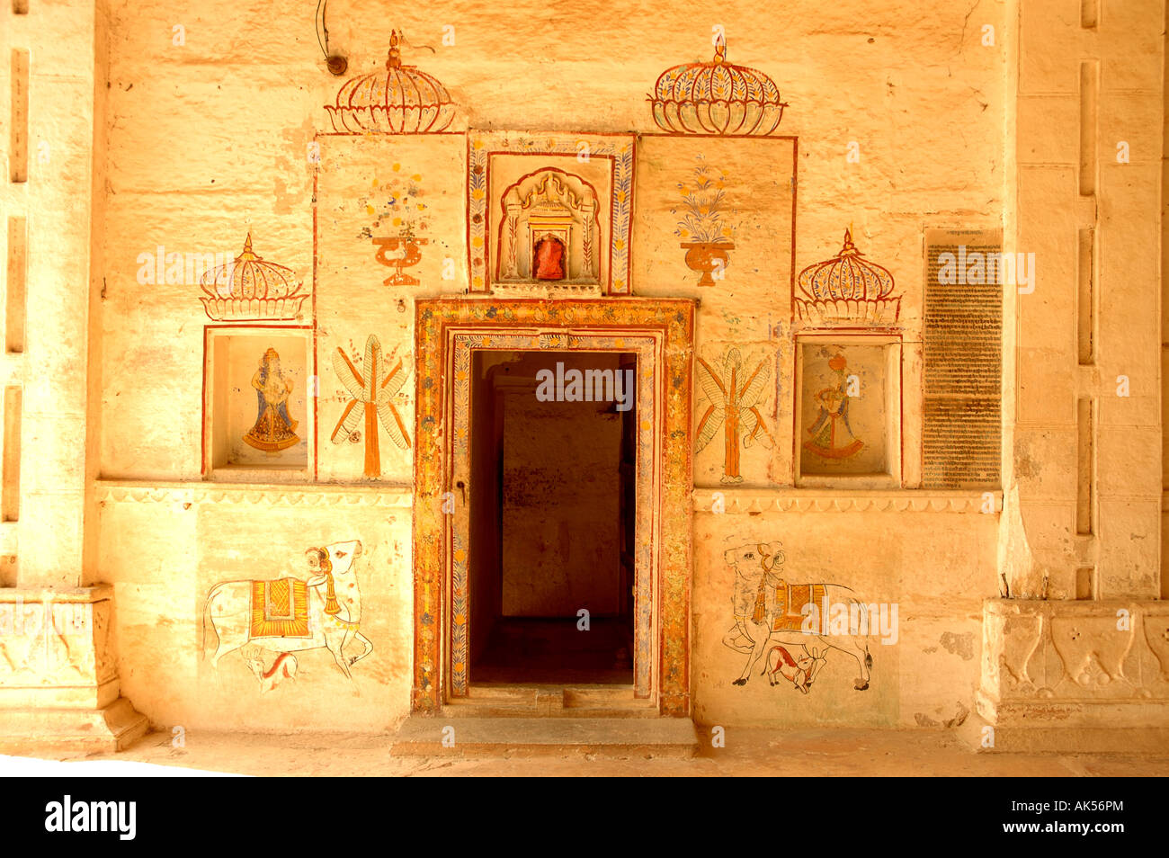 Wall painting on wall of old Bundi temple in Rajasthan Stock Photo Alamy