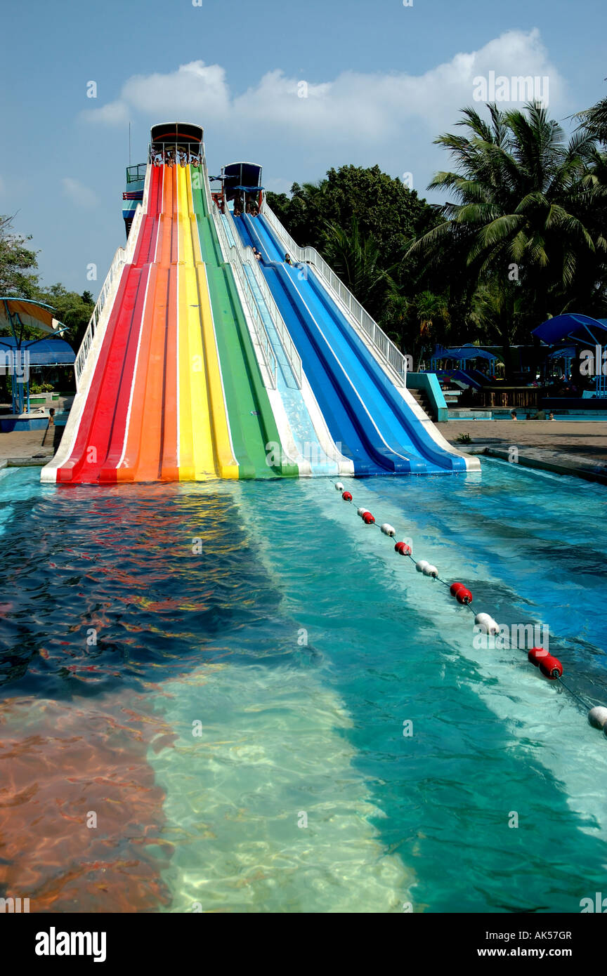 Colourful waterslide in Bangkok water park Stock Photo - Alamy