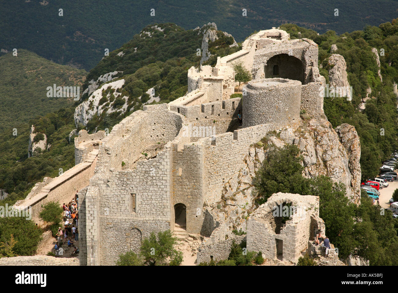 The ruined fortress of Peyrepertuse Stock Photo