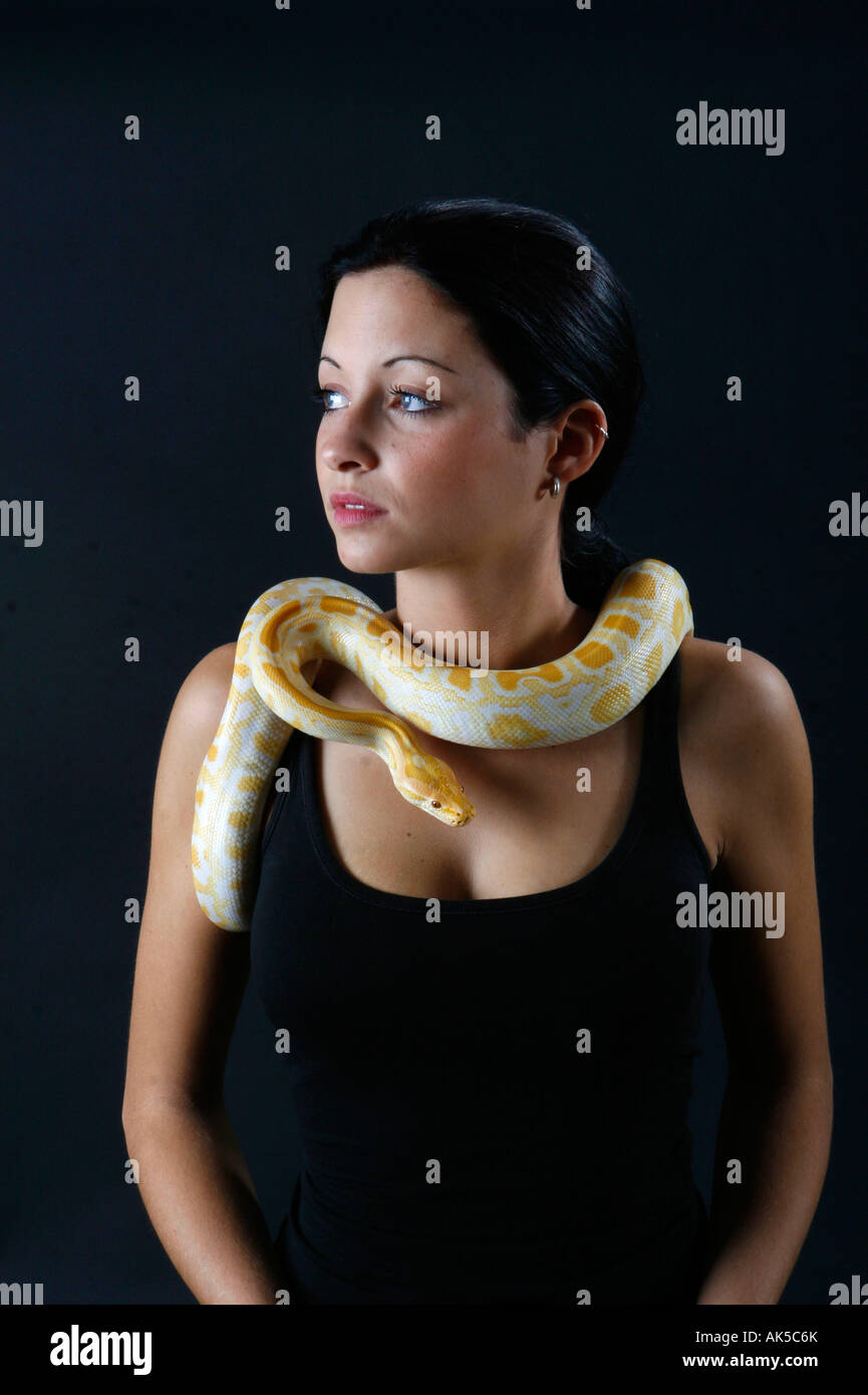 Woman with Indian Python Stock Photo