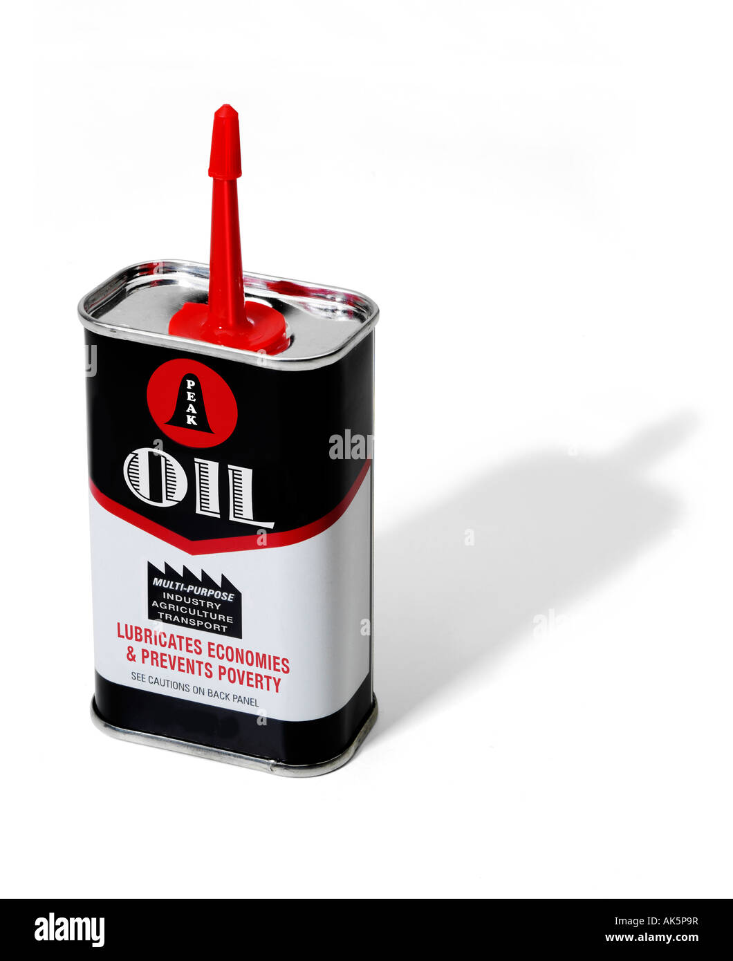 Oil can with peak oil wording on Stock Photo