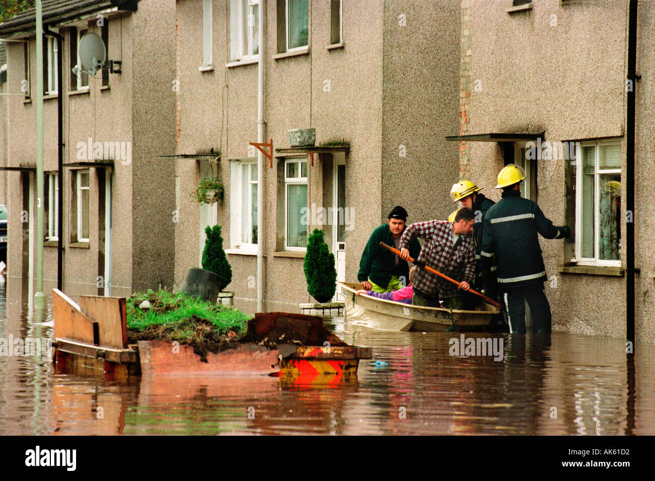 Residents being rescued after the River Taff burst its banks at Aberfan South Wales UK GB EU Stock Photo