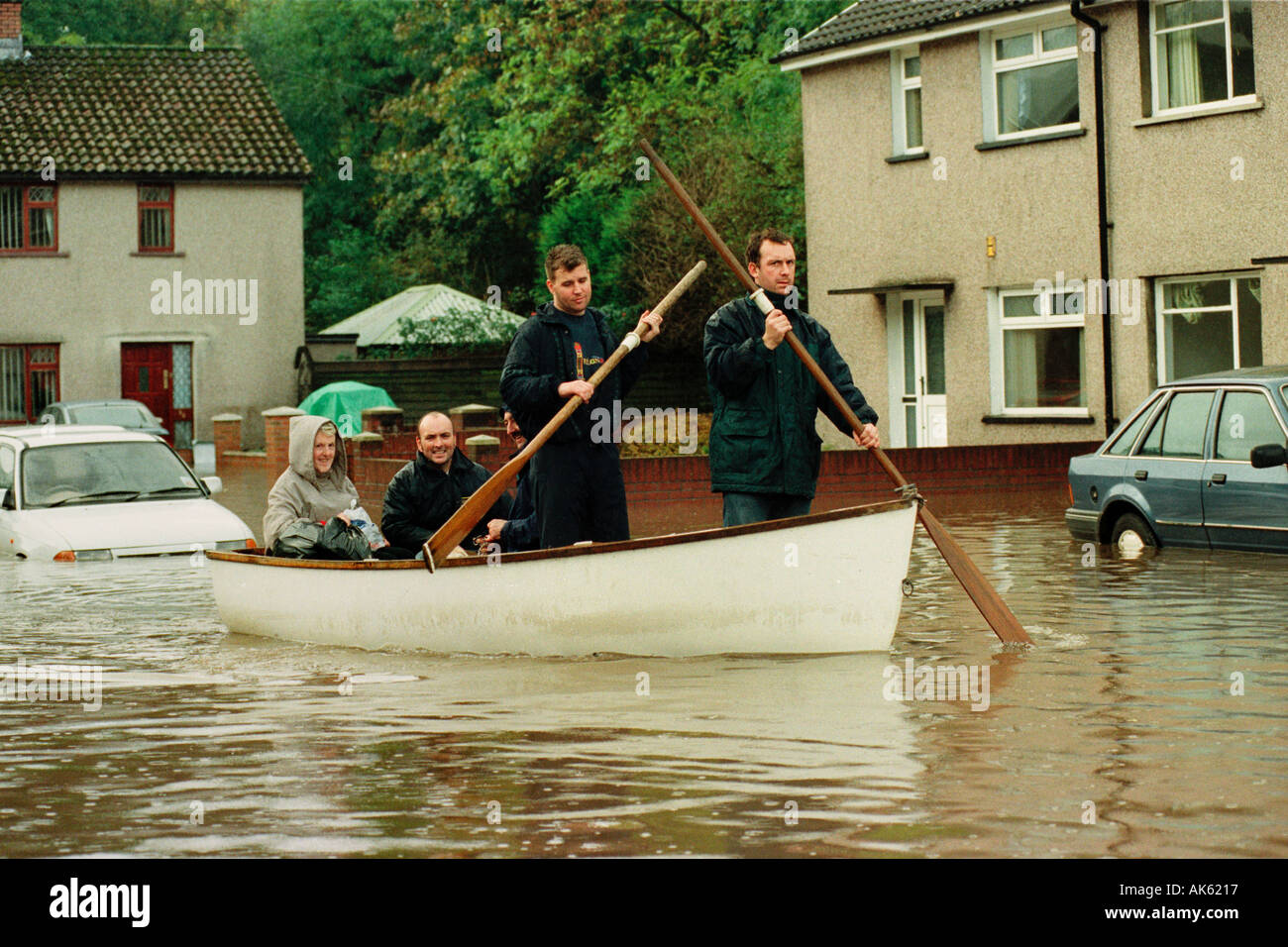 Residents being rescued after the River Taff burst it s banks at Aberfan South Wales UK GB EU Stock Photo