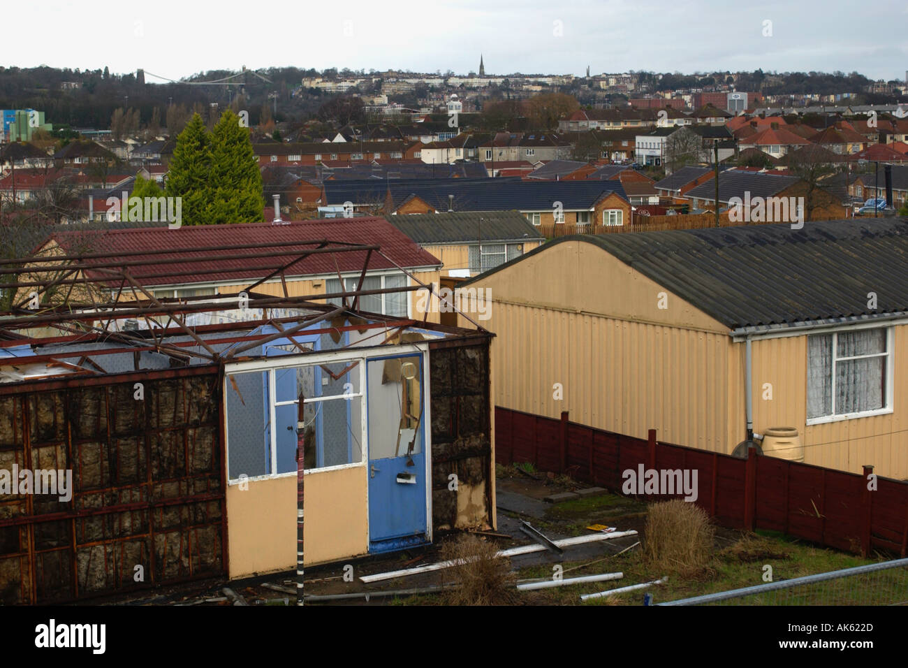 Demolition of estate of Arcon prefabs in Bristol built in the late