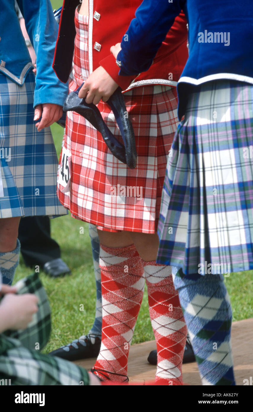 Traditional Scottish kilts being worn by girls before a highland