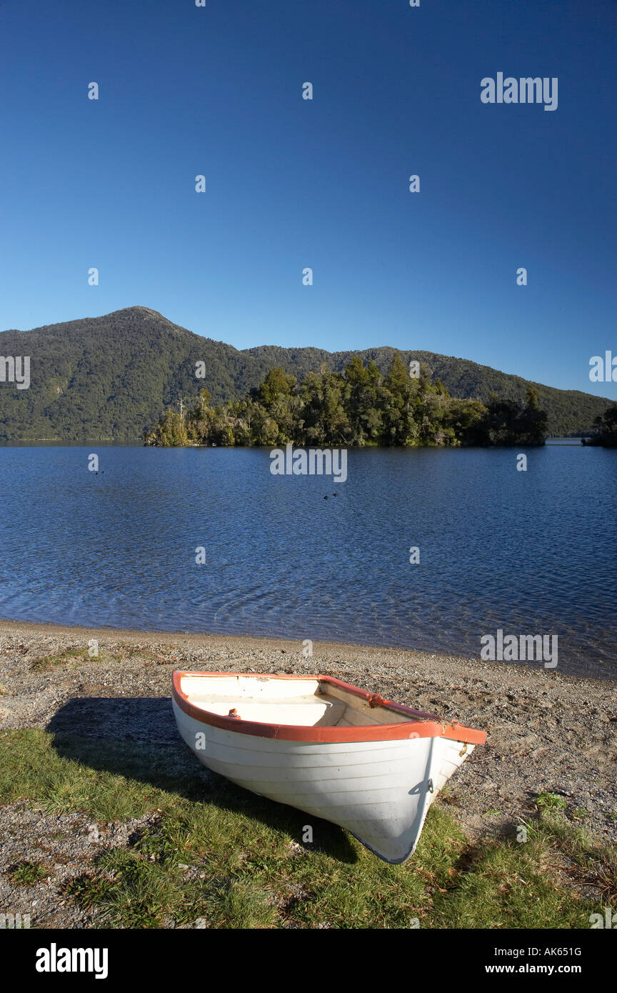 Dinghy Hans Bay Lake Kaniere West Coast South Island New Zealand Stock Photo