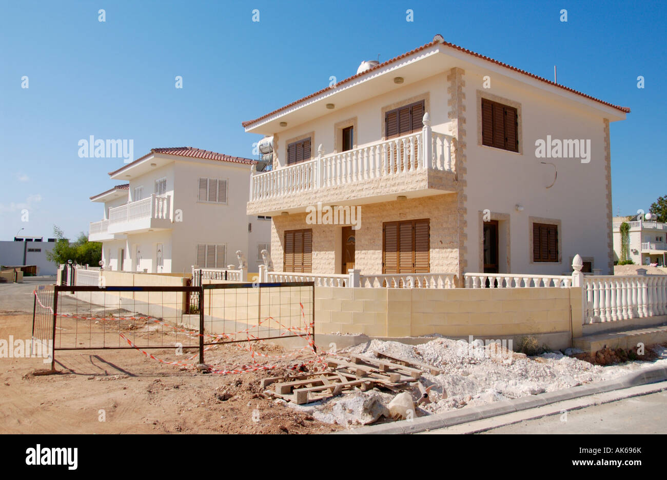 Typical modern holiday villas on the Mediterranean island of Cyprus EU under construction Stock Photo