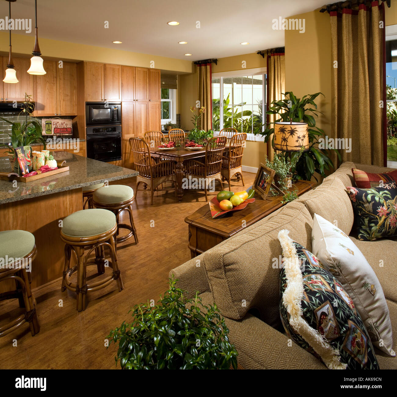 Beach Style Living Room, Dining Room, and Kitchen Stock Photo - Alamy