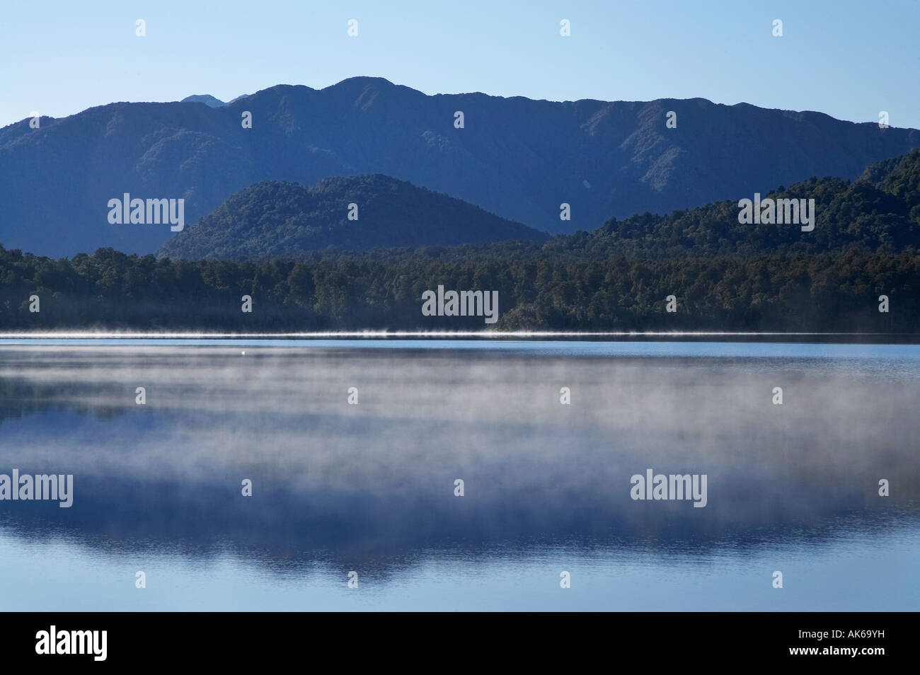 Mist Lake Kaniere West Coast South Island New Zealand Stock Photo